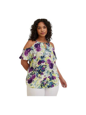 Torrid Size 00 Georgette Chain-Link Cold Shoulder Blouse NWT